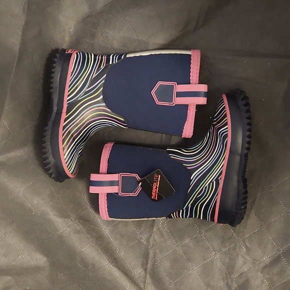 Lands End Navy and Colorful Striped Rain Boots Toddler Size 7M - Picture 3 of 5